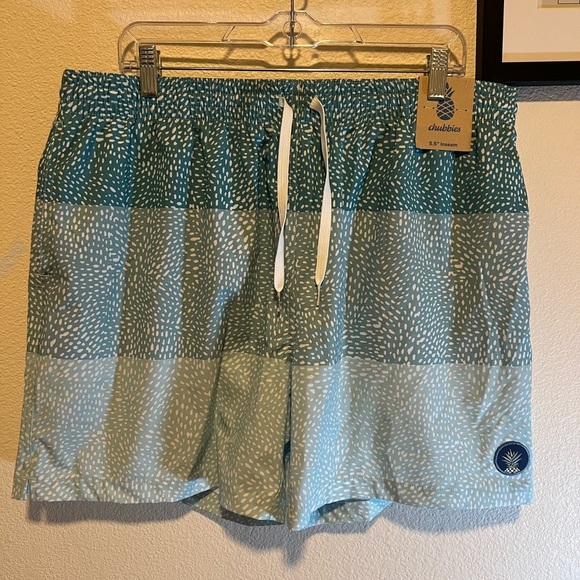 Chubbies Teal and White Patterned Swim Trunks size xxl - Picture 1 of 8